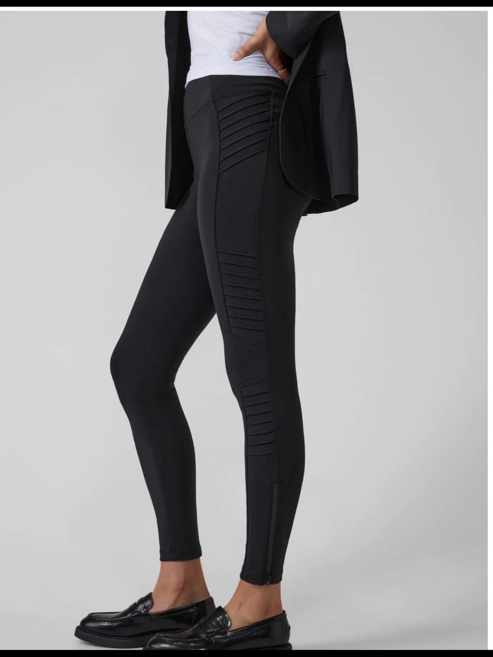 ATHLETA Delancey Moto Tight Black Medium TALL MT Ankle Zip - Picture 3 of 11
